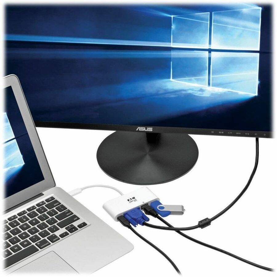 Eaton Tripp Lite Series USB-C Multiport Adapter, VGA, USB 3.x (5Gbps) Hub Port, Gigabit Ethernet and 60W PD Charging, White U444-06N-VGU-C