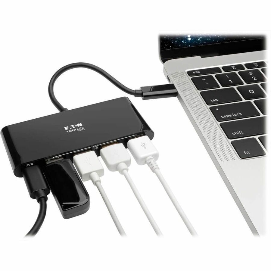 Eaton Tripp Lite Series 4-Port USB-C Hub, USB 3.x (5Gbps), 4x USB-A Ports, 60W PD Charging, Black U460-004-4AB-C