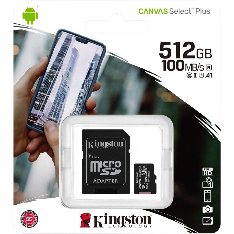 Kingston Canvas Select Plus SDCS2 512 GB Class 10/UHS-I (U3) microSDXC - 1 Pack SDCS2/512GB