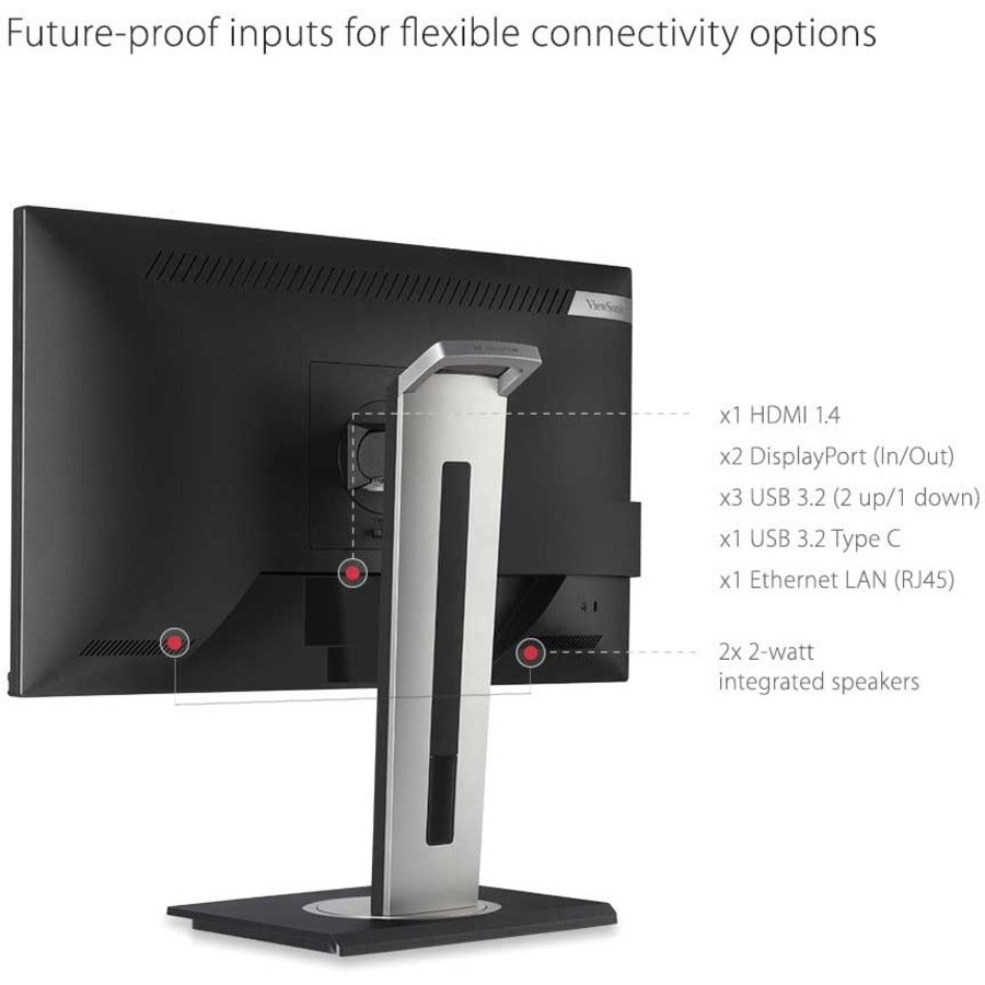 ViewSonic VG2456 24 Inch 1080p Monitor with USB C 3.2, Docking Built-In Gigabit Ethernet and 40 Degree Tilt Ergonomics for Home and Office VG2456