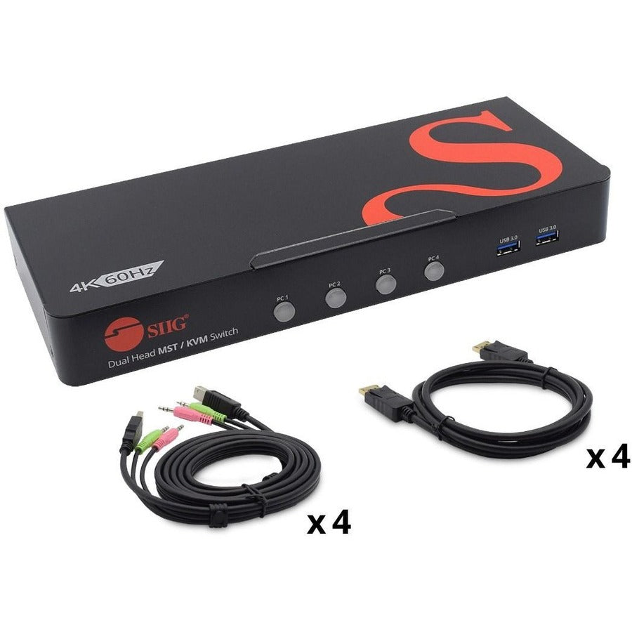 SIIG 4-Port DisplayPort 1.4 8K MST Dual Head KVM Console Switch CE-KV0H11-S1