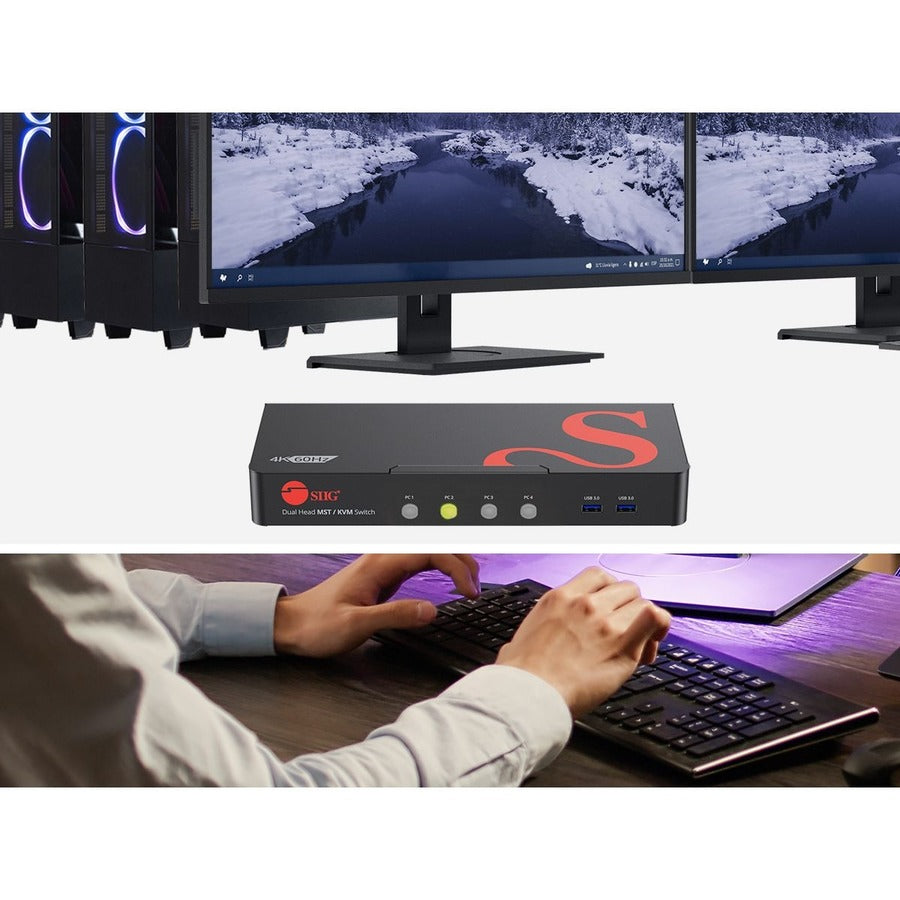 SIIG 4-Port DisplayPort 1.4 8K MST Dual Head KVM Console Switch CE-KV0H11-S1