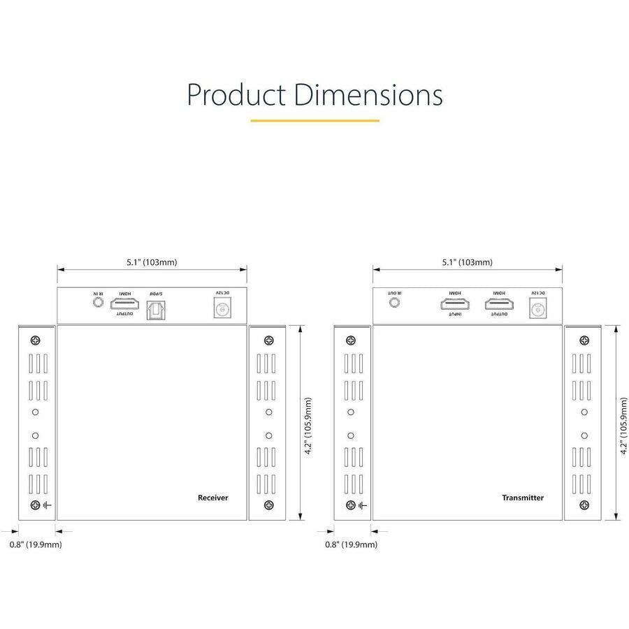StarTech.com 4K HDMI Extender Over CAT5/CAT6 Cable, 4K 60Hz Video Extender Up to 230ft (70m), HDMI Over Ethernet Cabling, S/PDIF Audio Out 4K70IC-EXTEND-HDMI