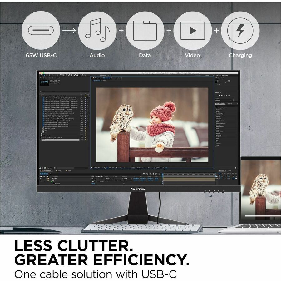 ViewSonic VX2467U 24 Inch 1080p Monitor with 65W USB C, Ultra-Thin Bezels, HDMI, and VGA input VX2467U