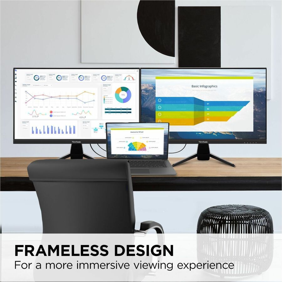 ViewSonic VX2467U 24 Inch 1080p Monitor with 65W USB C, Ultra-Thin Bezels, HDMI, and VGA input VX2467U