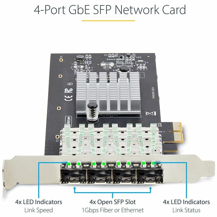 StarTech.com 4-Port GbE SFP Network Card, PCIe 2.0 x2 (x4, x8, x16 Compatible), Intel I350-AM4, Copper/Fiber Optic, Gigabit Ethernet P041GI-NETWORK-CARD