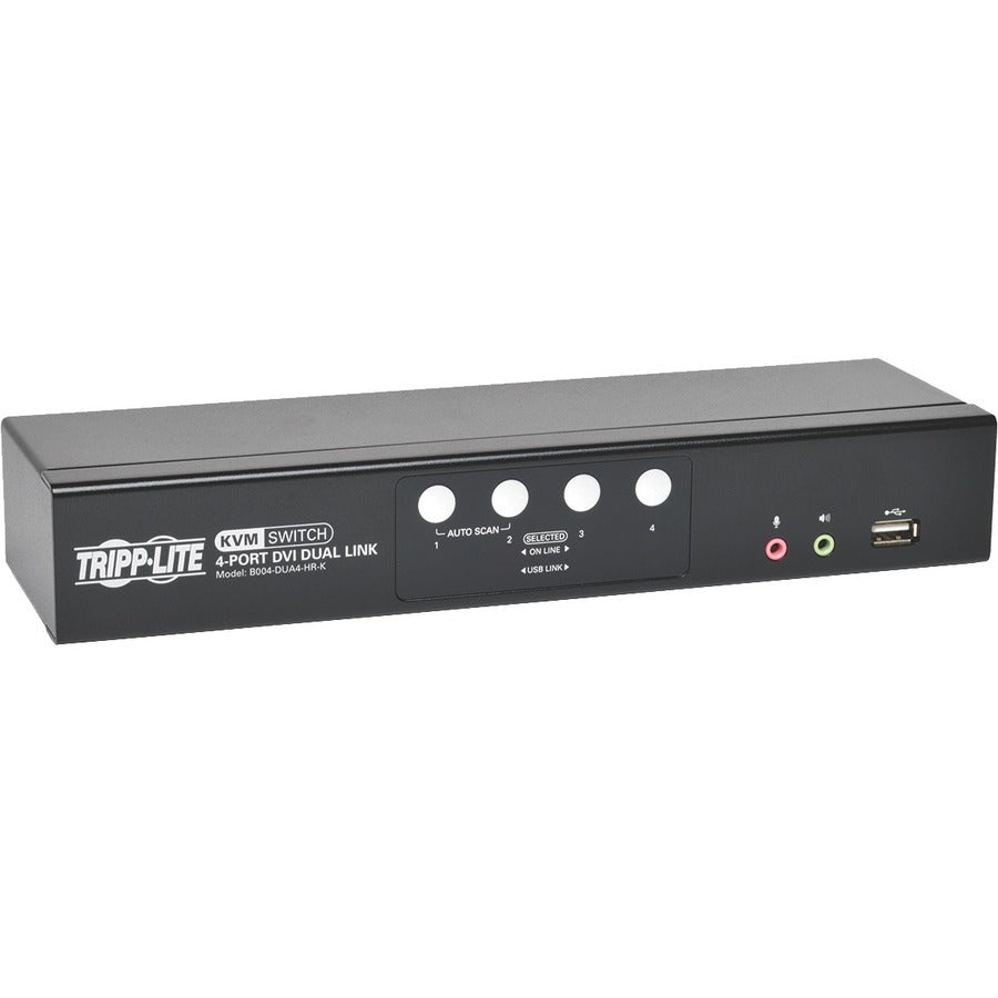 Tripp Lite by Eaton 4-Port DVI Dual-Link / USB KVM Switch with Audio and Cables, TAA B004-DUA4-HR-K