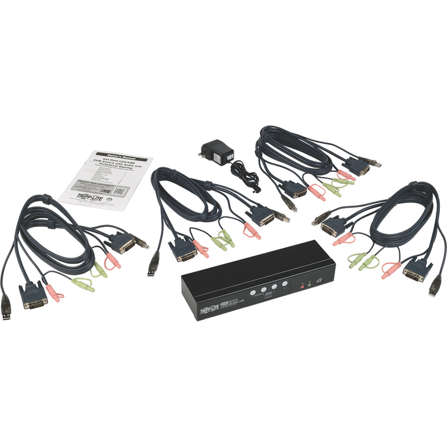 Tripp Lite by Eaton 4-Port DVI Dual-Link / USB KVM Switch with Audio and Cables, TAA B004-DUA4-HR-K