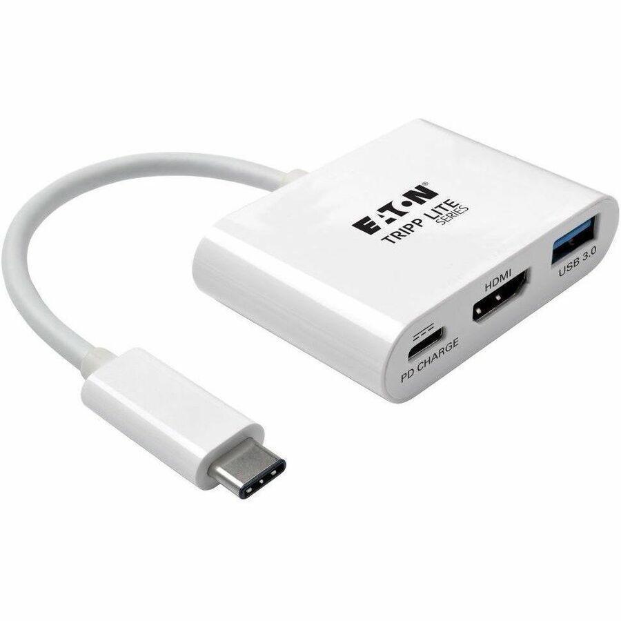 Eaton Tripp Lite Series USB-C to HDMI Adapter with USB 3.x (5Gbps) Hub Port and PD Charging, HDCP, White U444-06N-HU-C