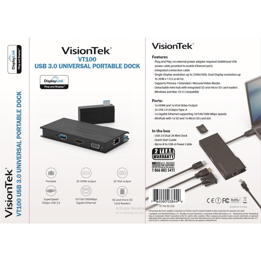 VisionTek VT100 Universal USB 3.0 Portable Dock 901200