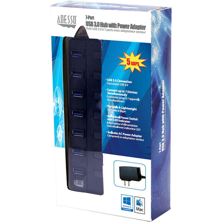 Adesso 7-ports USB 3.0 Hub with 5V2A Power Adaptor AUH-3070P