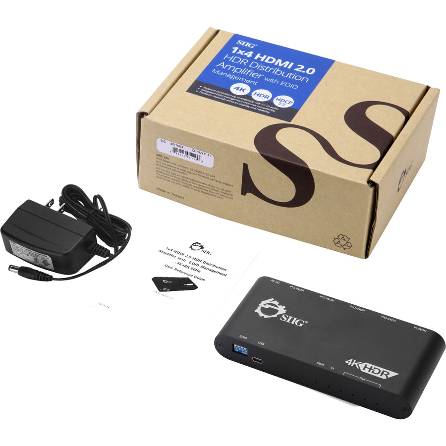 SIIG 1x4 HDMI 2.0 Splitter / Distribution Amplifier with Auto Video Scaling - 4K 60Hz HDR CE-H22Y11-S1