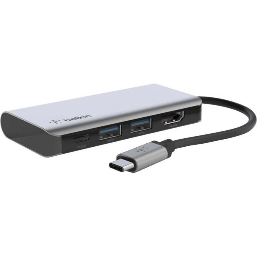 Belkin USB-C 4-in-1 Multiport Adapter, Laptop Docking Station, 2x USB-A 3.0, 4k HDMI, 100W Power Delivery AVC006BTSGY