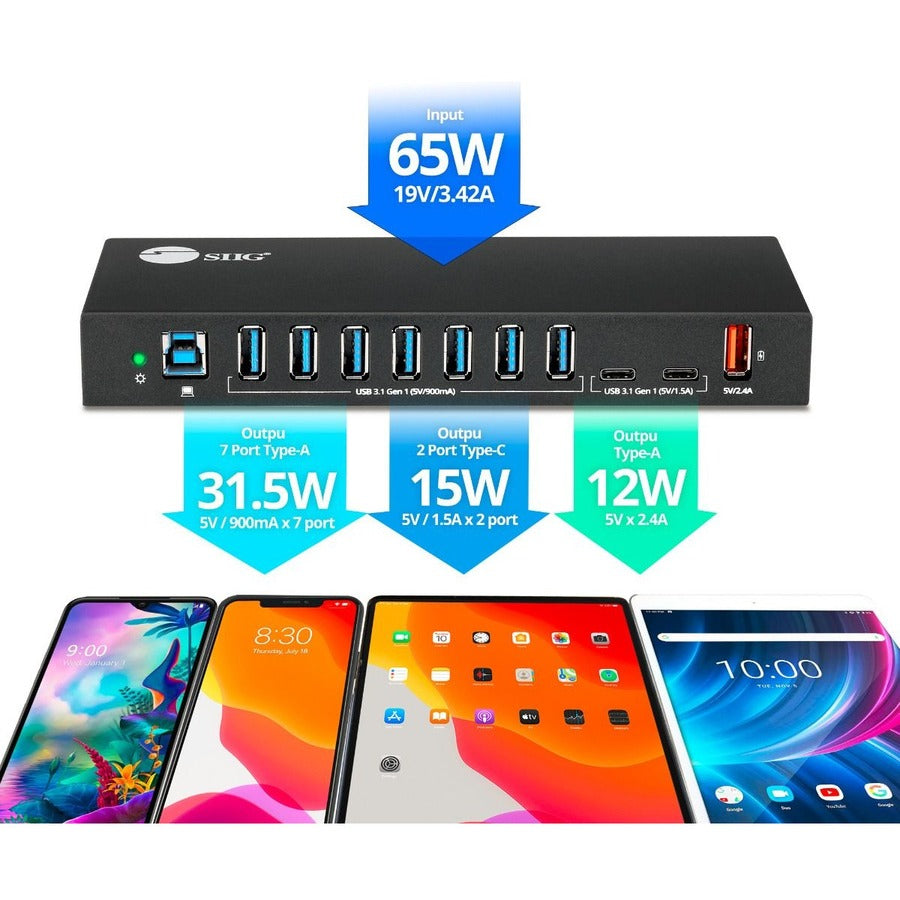SIIG 10 Port Industrial USB 3.1 Gen 1 Hub with Dual USB-C & 65W Charging ID-US0811-S1