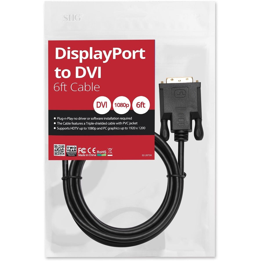 SIIG DisplayPort to DVI 6ft Cable CB-DP1V12-S1