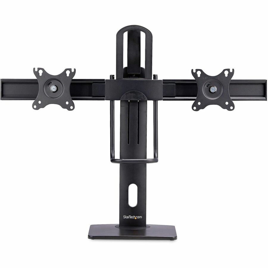 StarTech.com Crossbar Dual Monitor Desk Stand For 27inch Screens, Max Cap 26.4lb, VESA Mount 75x75/100x100, Toolless Height Adjustment 2MC1S-MONITOR-STAND