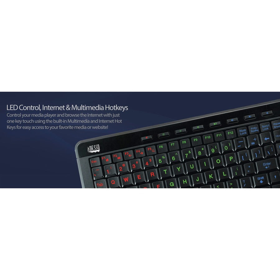 Adesso 3-Color Illuminated Compact Multimedia Keyboard AKB-120EB