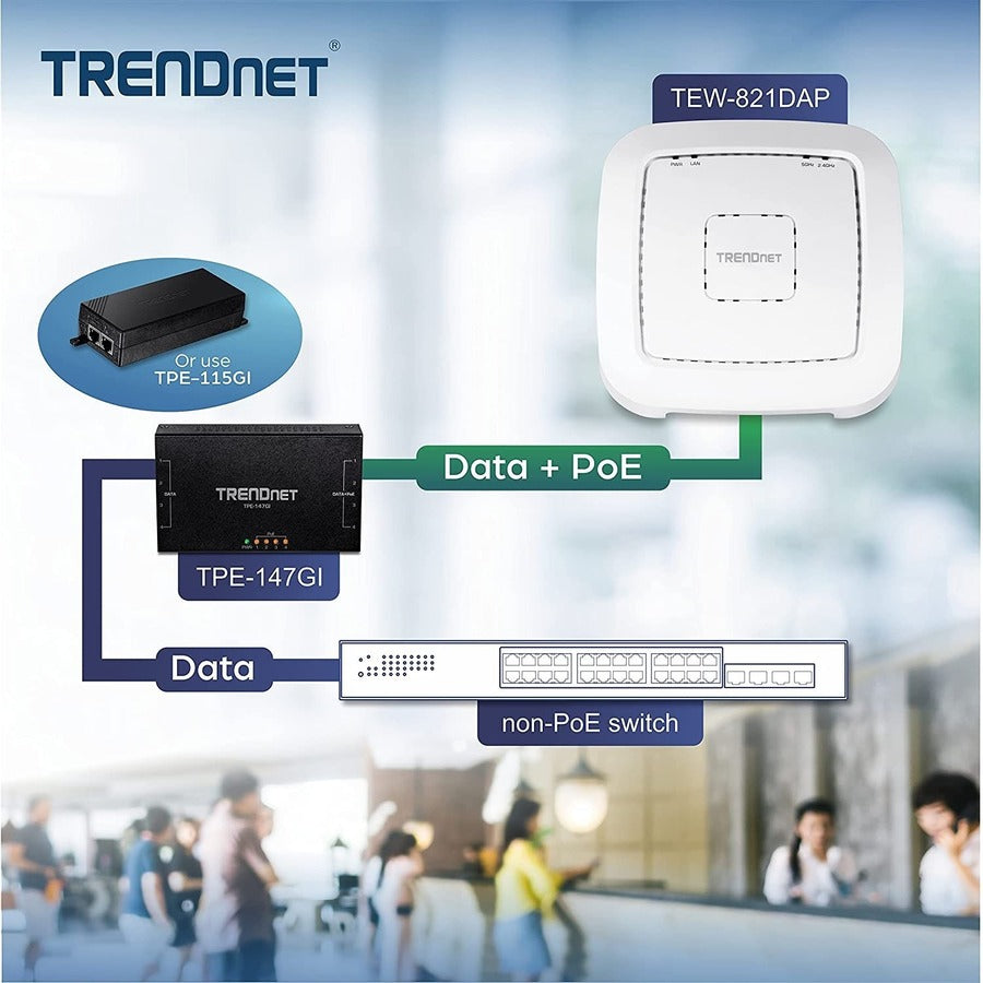 TRENDnet AC1200 Dual Band PoE Indoor Access Point, MU-MIMO, 867 Mbps WiFi AC, 300 Mbps WiFi N Bands, Client Bridge, Repeater Modes, Gigabit PoE LAN Port, Captive Portal For Hotspot, White, TEW-821DAP TEW-821DAP