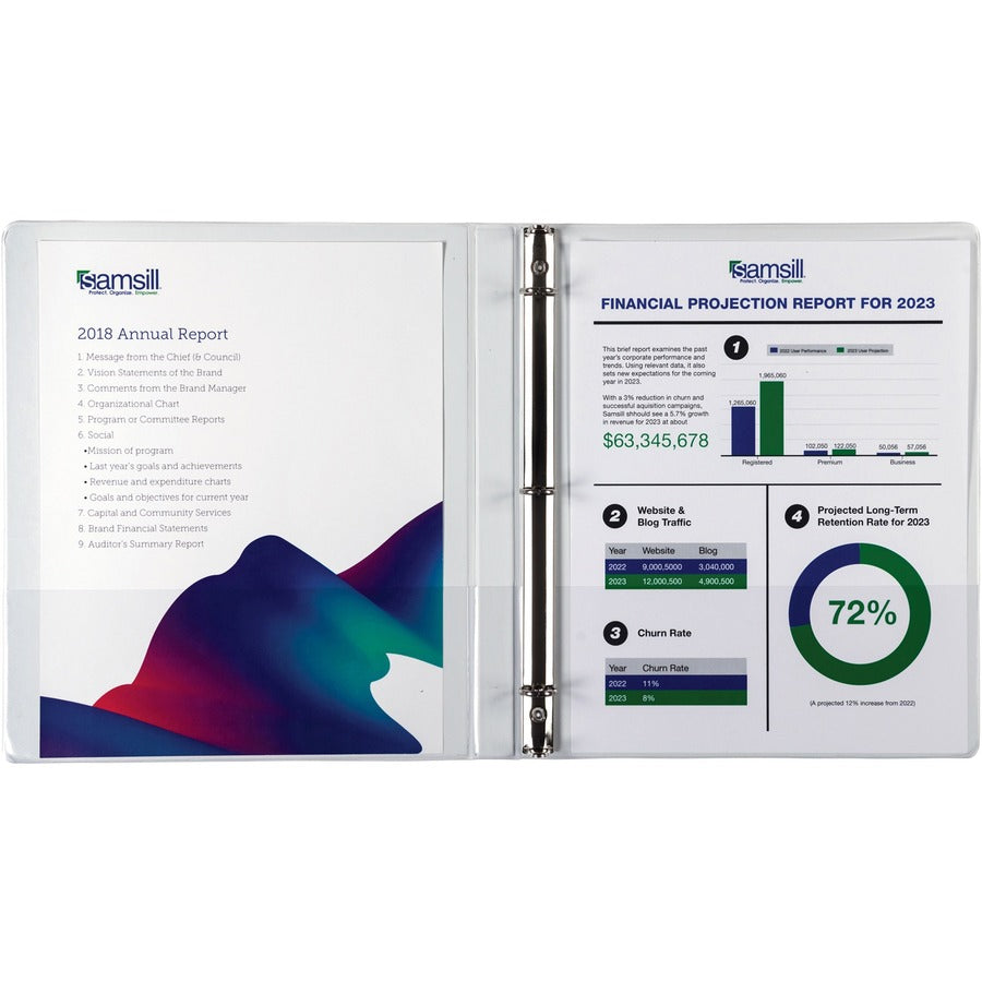 Samsill Durable 3 Ring Binder Made in the USA, 0.5-Inch Round Ring Binder, Holds 100 Sheets, Customizable Clear View Cover, White, 8 Pack (S88417) S88417