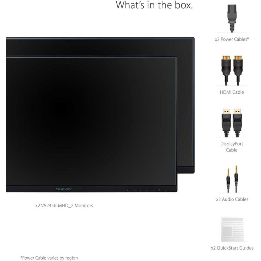 ViewSonic VA2456-MHD_H2 Dual Pack Head-Only 1080p IPS Monitors with 100Hz, Ultra-Thin Bezels, HDMI, DisplayPort and VGA for Home and Office VA2456-MHD_H2