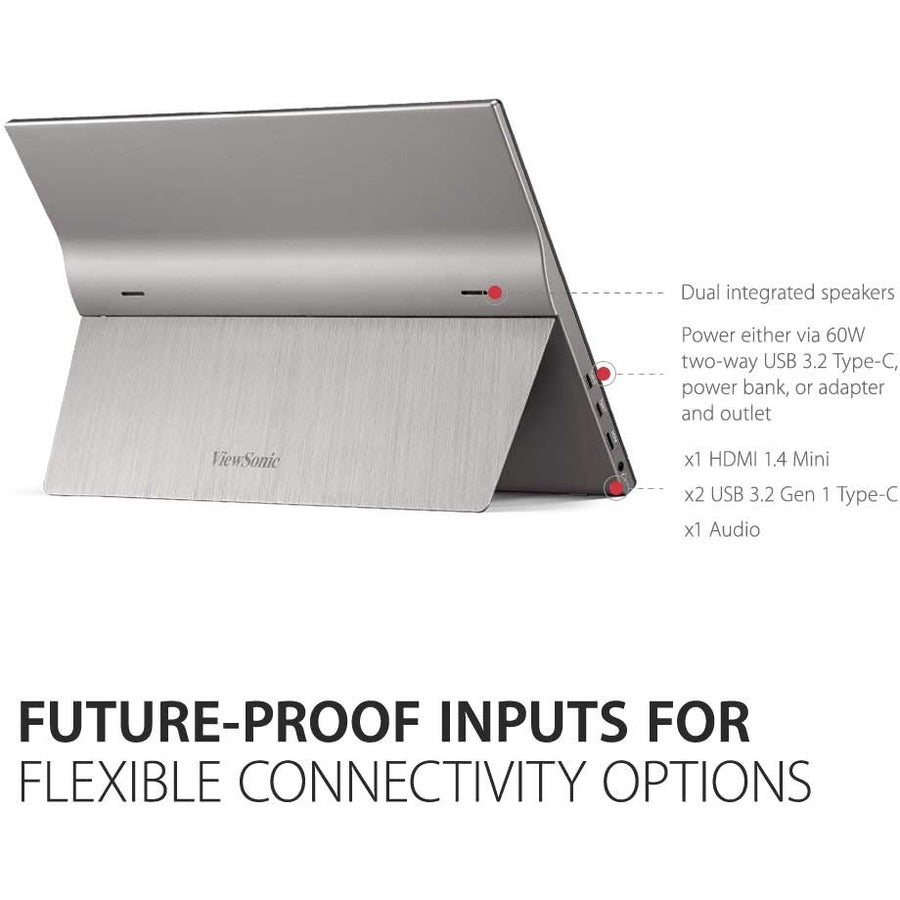 ViewSonic VG1655 15.6 Inch 1080p Portable Monitor with 2 Way Powered 60W USB C, IPS, Eye Care, Dual Speakers, Built-in Stand with Magnetic Cover VG1655