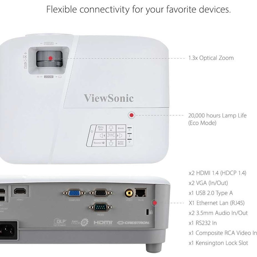 ViewSonic PG707W 4000 Lumens WXGA Networkable DLP Projector with HDMI 1.3x Optical Zoom and Low Input Lag for Home and Corporate Settings PG707W