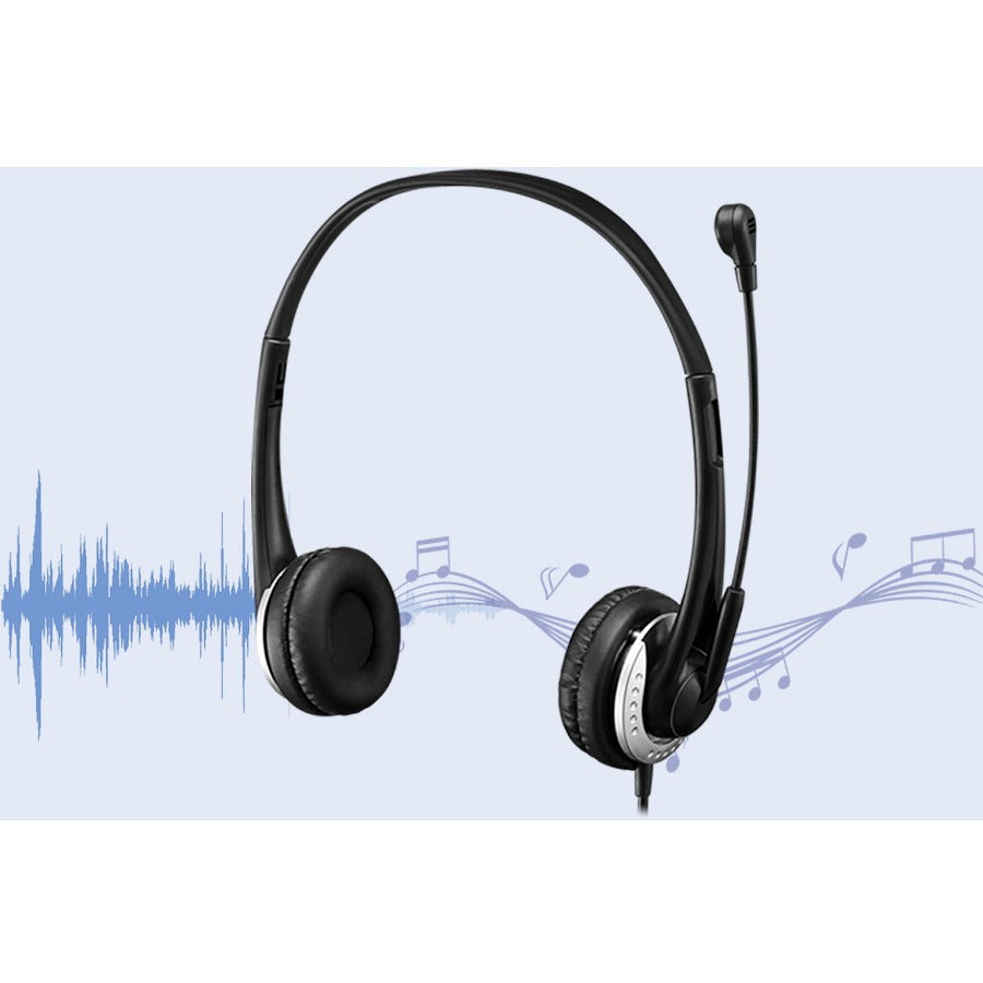 Adesso USB Stereo Headset with Adjustable Microphone- Noise Cancelling- Mono - USB - Wired - Over-the-head - 6 ft Cable -, Omni-directional Microphone - Black XTREAM P2