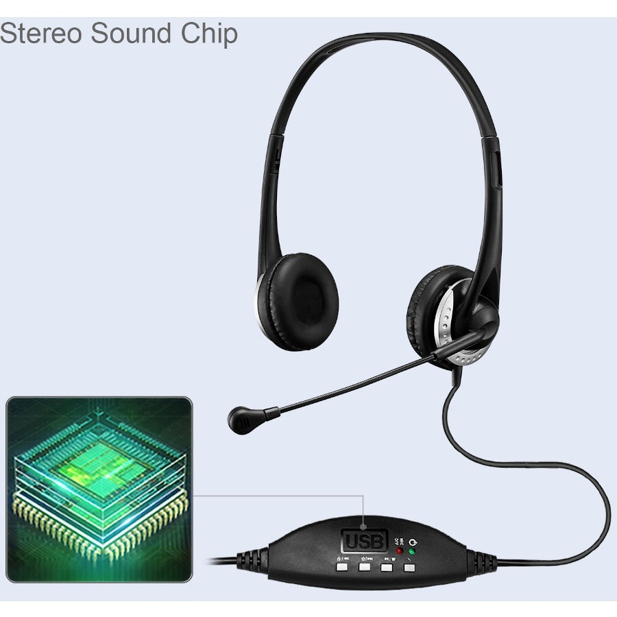 Adesso USB Stereo Headset with Adjustable Microphone- Noise Cancelling- Mono - USB - Wired - Over-the-head - 6 ft Cable -, Omni-directional Microphone - Black XTREAM P2
