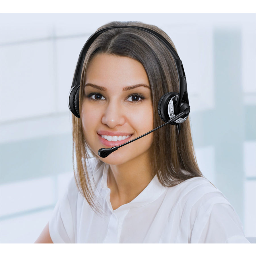 Adesso USB Stereo Headset with Adjustable Microphone- Noise Cancelling- Mono - USB - Wired - Over-the-head - 6 ft Cable -, Omni-directional Microphone - Black XTREAM P2
