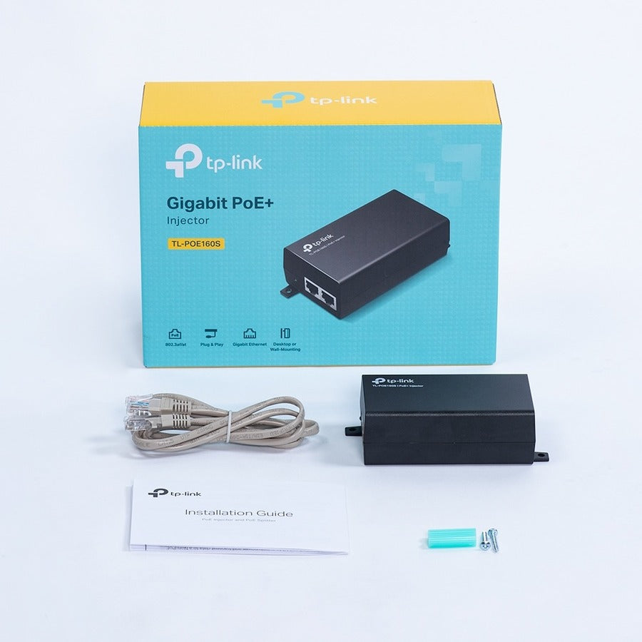 TP-LINK TL-PoE160S - 802.3at/af Gigabit PoE Injector - Non-PoE to PoE Adapter - Supplies PoE (15.4W) or PoE+ (30W) - Plug & Play - Desktop/Wall-Mount - Distance Up to 328 ft. - UL Certified - Black TL-POE160S