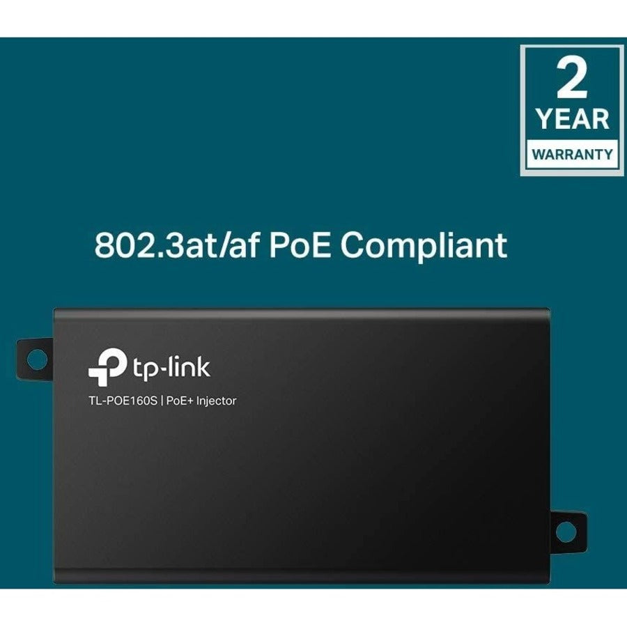 TP-LINK TL-PoE160S - 802.3at/af Gigabit PoE Injector - Non-PoE to PoE Adapter - Supplies PoE (15.4W) or PoE+ (30W) - Plug & Play - Desktop/Wall-Mount - Distance Up to 328 ft. - UL Certified - Black TL-POE160S