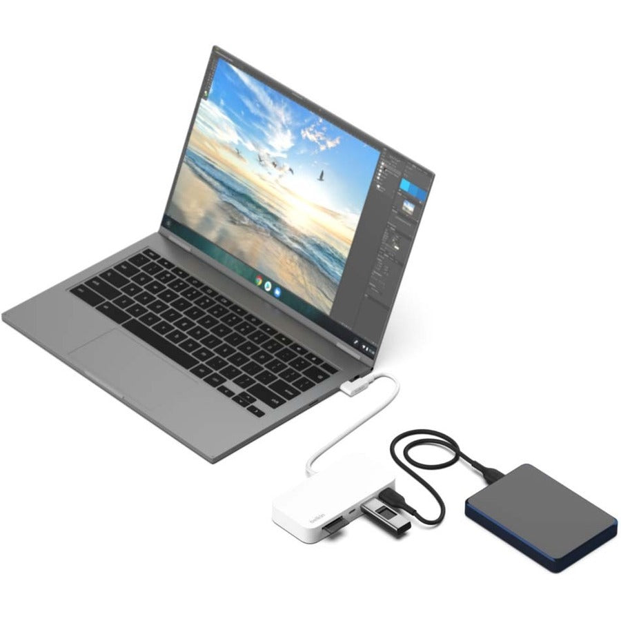 Belkin USB-C 6-in-1 Hub with Mount - USB-C Docking Station with Micro SD Card Reader - Compatible w/ MacBook, Chromebook INC011TTWH