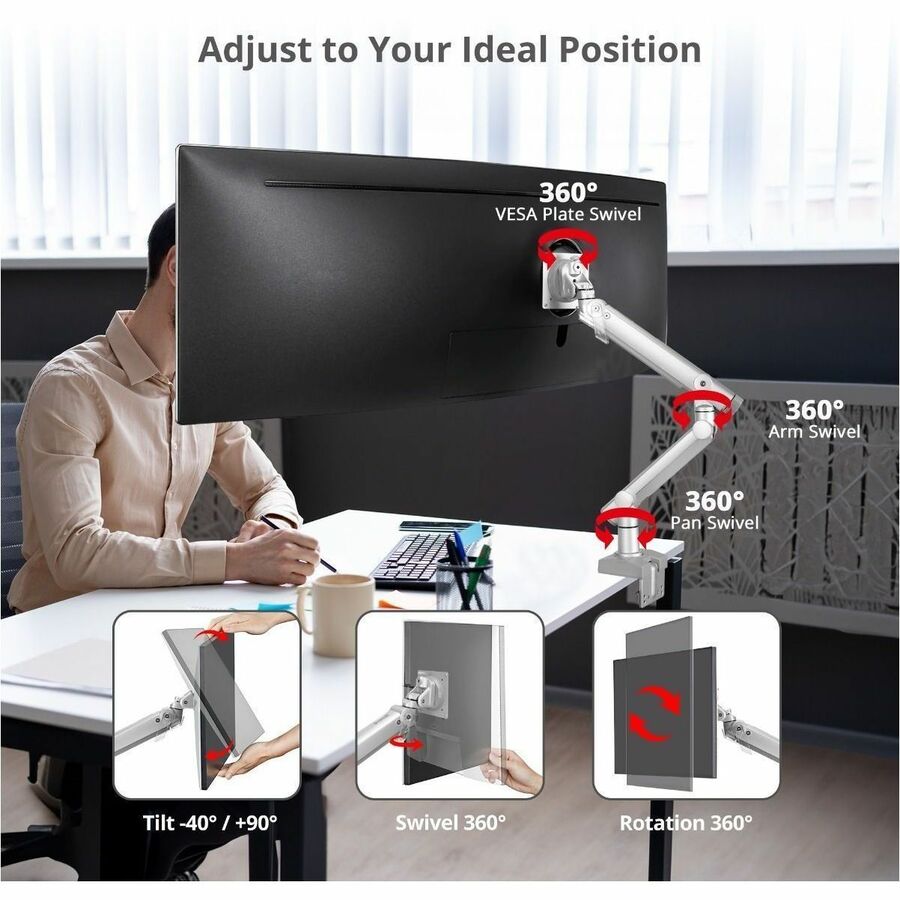 SIIG MTPRO Heavy Duty Desk Mount Single Monitor Arm - Up to 49"- Max load up to 44 lbs - VESA 75 & 100mm CE-MT3V11-S1