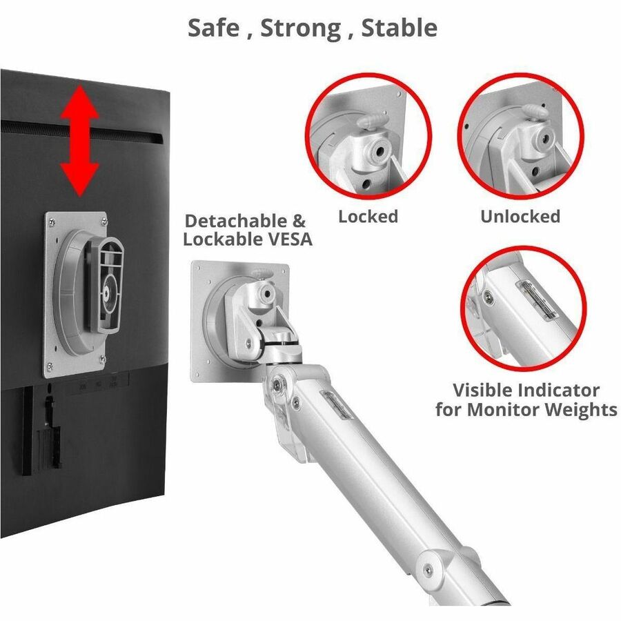 SIIG MTPRO Heavy Duty Desk Mount Single Monitor Arm - Up to 49"- Max load up to 44 lbs - VESA 75 & 100mm CE-MT3V11-S1