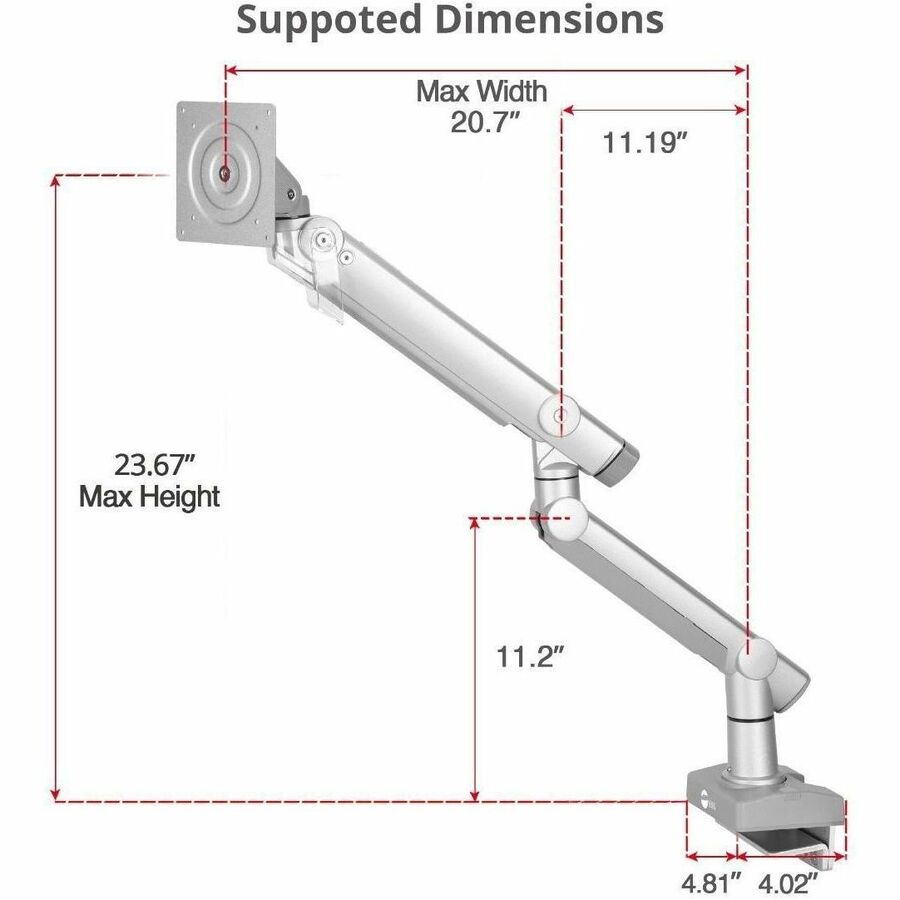 SIIG MTPRO Heavy Duty Desk Mount Single Monitor Arm - Up to 49"- Max load up to 44 lbs - VESA 75 & 100mm CE-MT3V11-S1