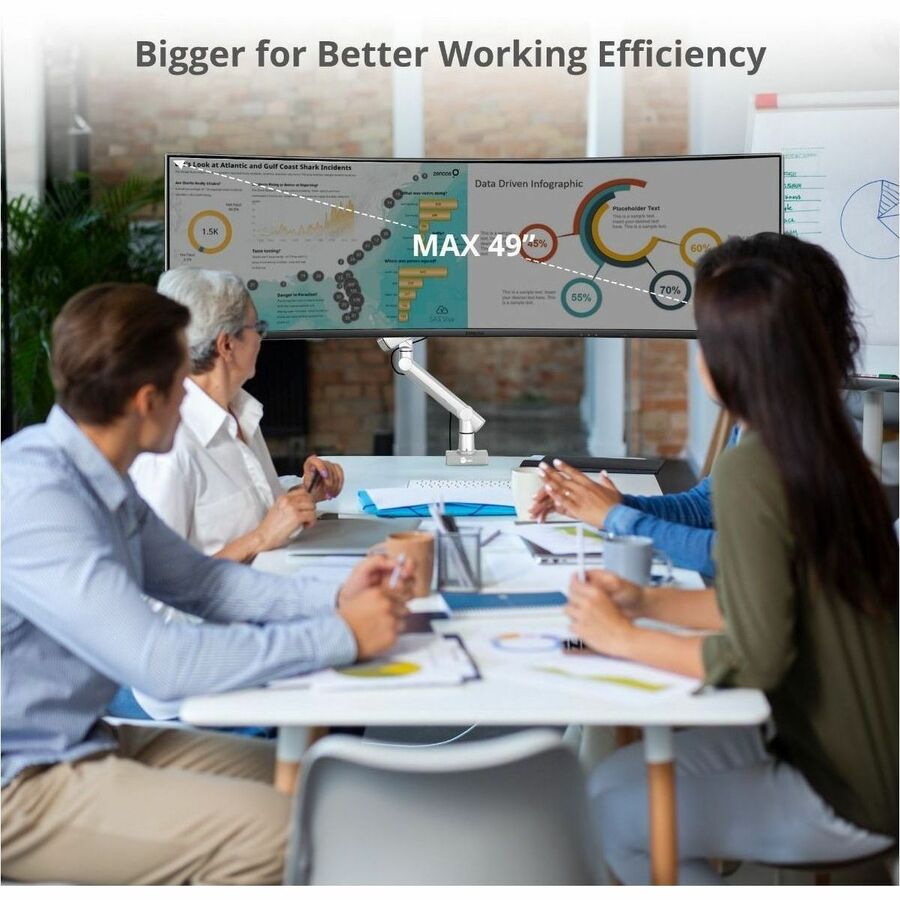 SIIG MTPRO Heavy Duty Desk Mount Single Monitor Arm - Up to 49"- Max load up to 44 lbs - VESA 75 & 100mm CE-MT3V11-S1