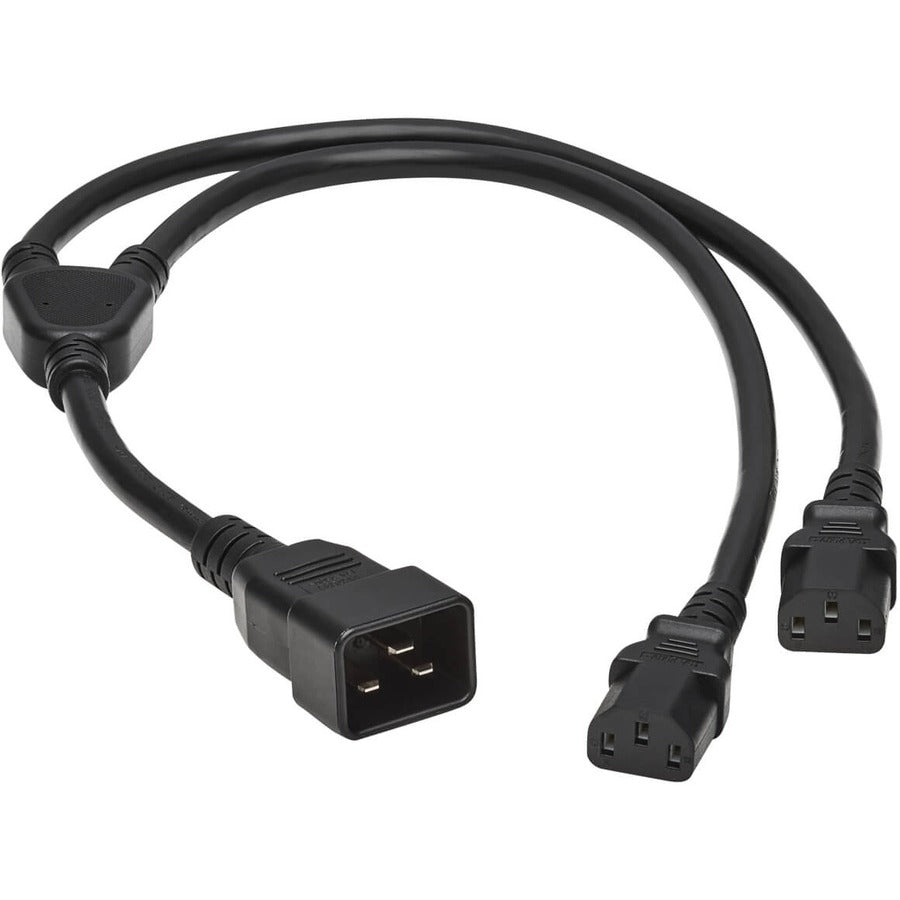 Eaton Tripp Lite Series Splitter Cable, Heavy-Duty, C20 to 2x C13 - 15A, 100-250V, 14 AWG, 2 ft. (0.61 m), Black P032-002-2C13