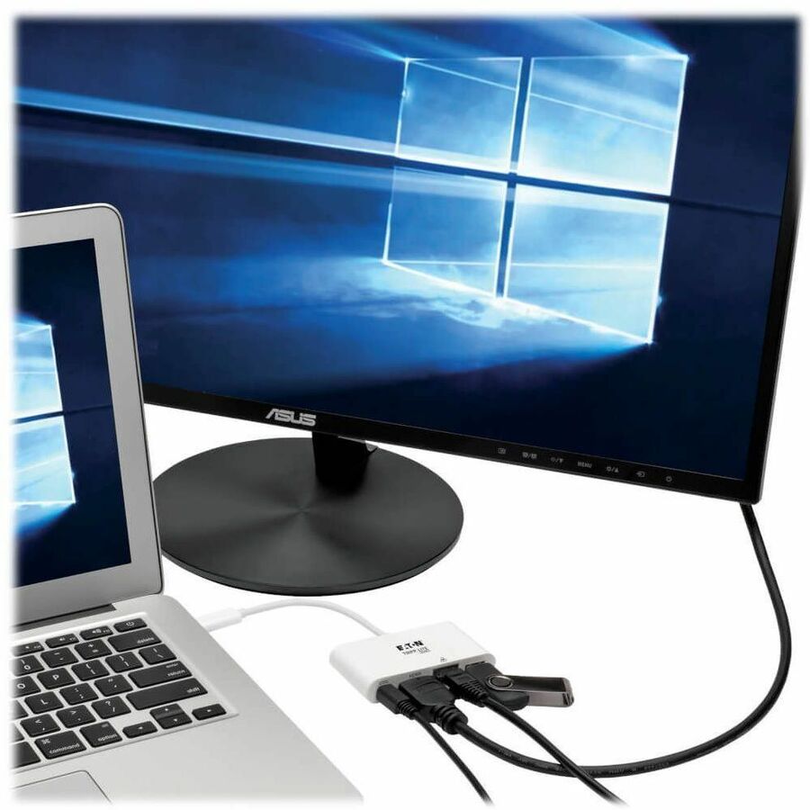 Eaton Tripp Lite Series USB-C Multiport Adapter - HDMI, USB 3.x (5Gbps) Hub Port, Gigabit Ethernet, 60W PD Charging, HDCP, White U444-06N-HGU-C