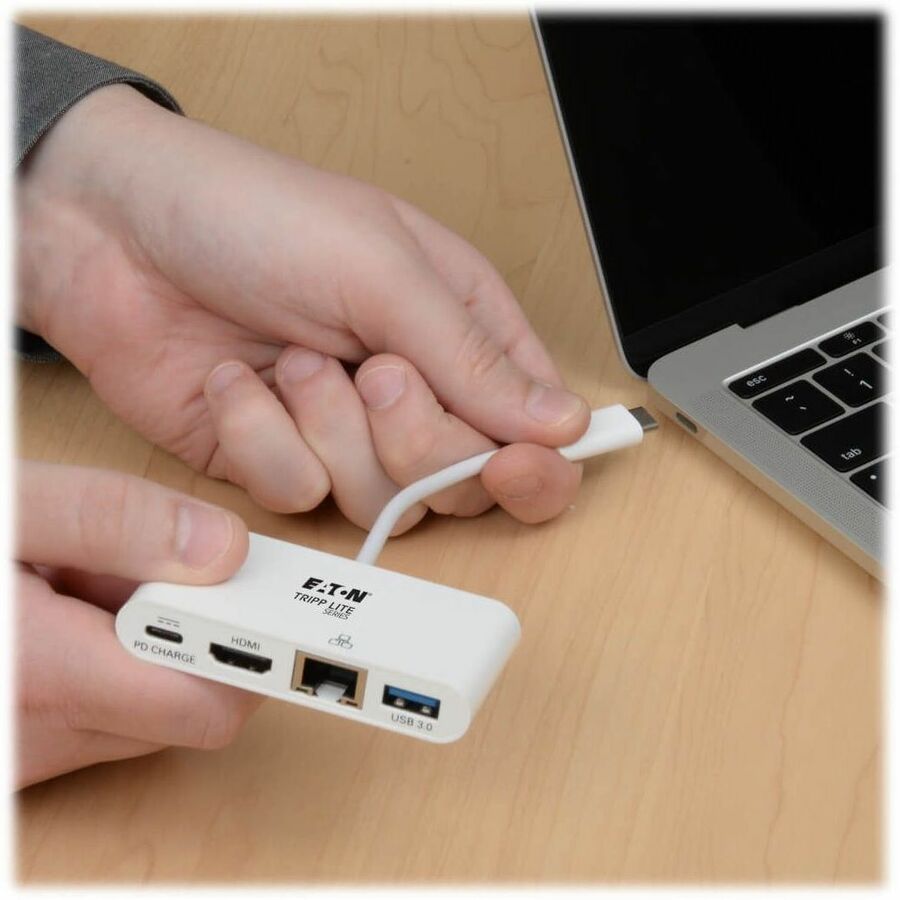 Eaton Tripp Lite Series USB-C Multiport Adapter - HDMI, USB 3.x (5Gbps) Hub Port, Gigabit Ethernet, 60W PD Charging, HDCP, White U444-06N-HGU-C