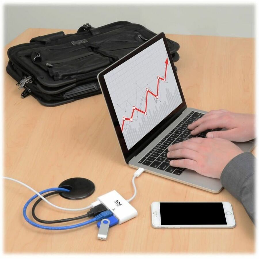 Eaton Tripp Lite Series USB-C Multiport Adapter - HDMI, USB 3.x (5Gbps) Hub Port, Gigabit Ethernet, 60W PD Charging, HDCP, White U444-06N-HGU-C