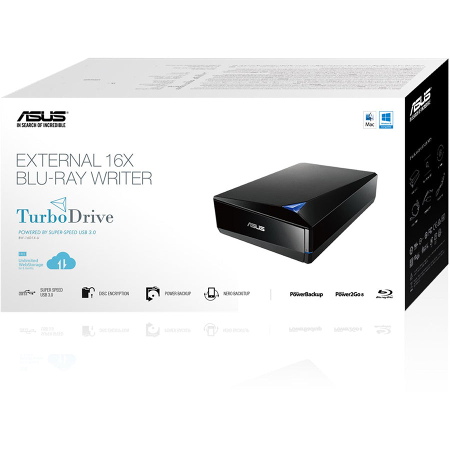 Asus Turbo Drive BW-16D1X-U Blu-ray Writer - External - Black BW-16D1X-U
