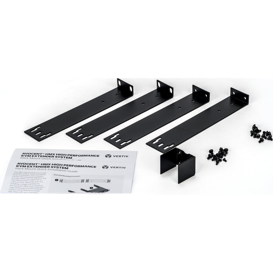 Vertiv Rackmount kit for two Vertiv Avocent HMX 5000/6000 High Performance KVM Systems contains metal brackets and screws. RMK-97