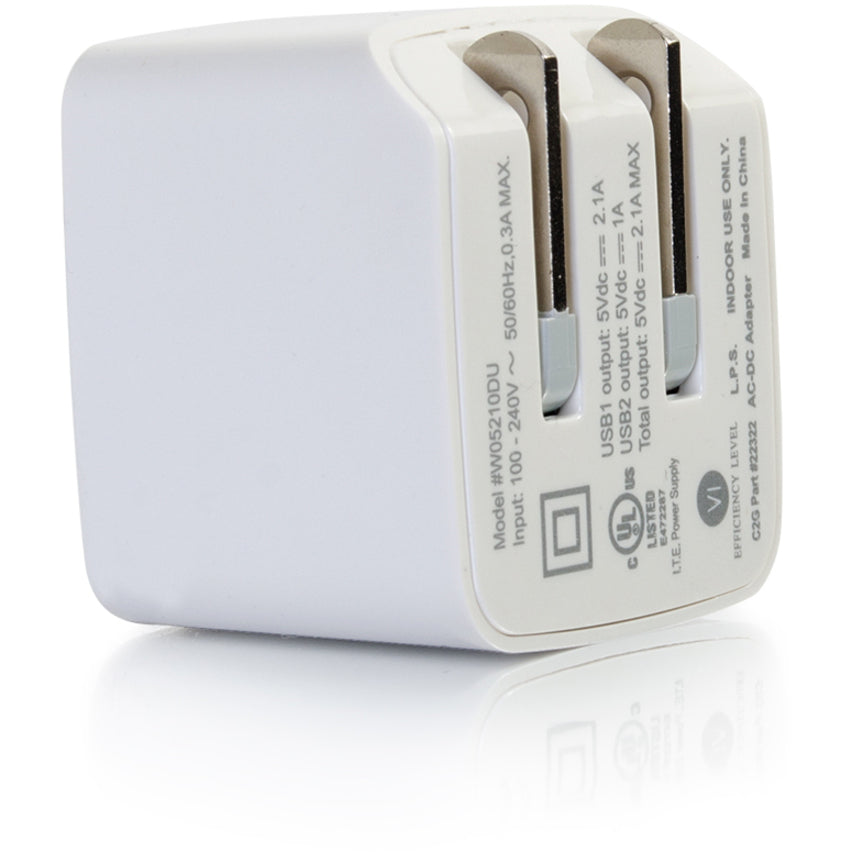 C2G 2-Port USB Wall Charger - AC to USB Adapter - 5V 2.1A Output 22322
