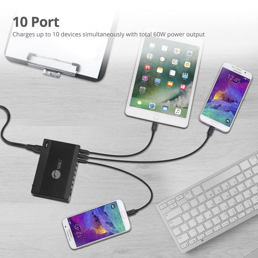 SIIG 60W 10-Port USB Charger AC-PW1G11-S1