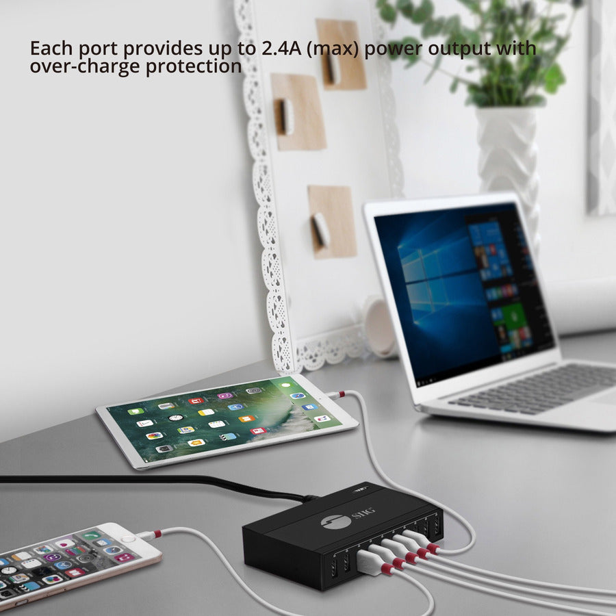 SIIG 60W 10-Port USB Charger AC-PW1G11-S1