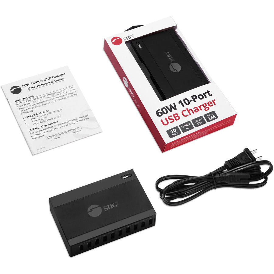 SIIG 60W 10-Port USB Charger AC-PW1G11-S1