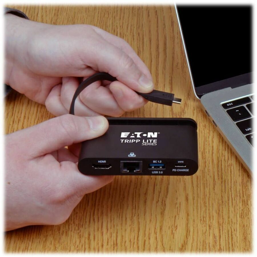 Eaton Tripp Lite Series USB-C Multiport Adapter - 4K HDMI, USB 3.x (5Gbps) Hub Port, GbE, Self-Storing Cable, 100W PD Charging, Black U444-T6N-H4GUBC
