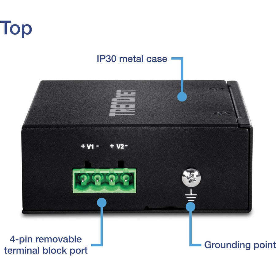 TRENDnet 5-Port Industrial Unmanaged Fast Ethernet DIN-Rail Switch, 5 x Fast Ethernet Ports, IP30, Operating Temperature Range of (- 40 - 75 °C (- 40 - 167 °F), Lifetime Protection, Black, TI-E50 TI-E50