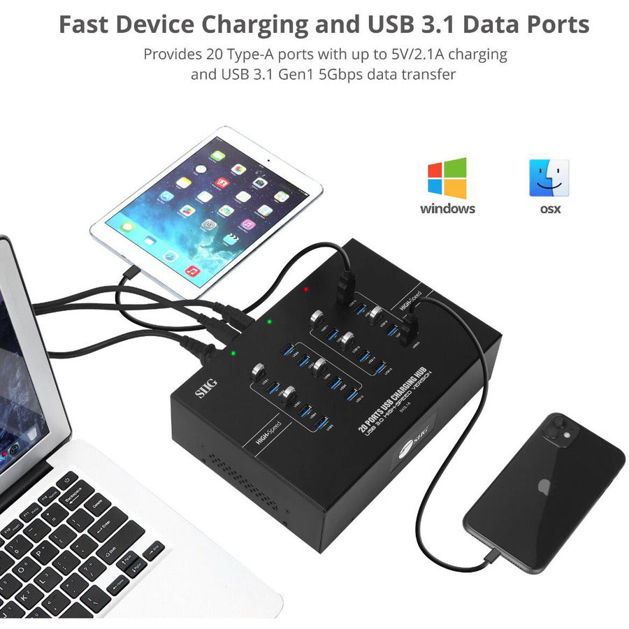SIIG 20-Port Industrial USB 3.0 Hub with Charging - 200W ID-US0611-S1
