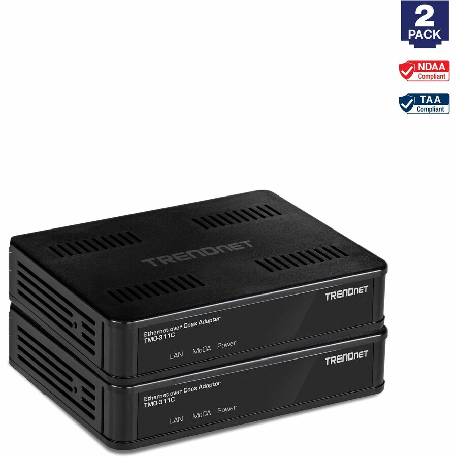TRENDnet Ethernet Over Coax Adapter,(2-Pack), Backward Compatible with MoCA 2.0, Gigabit LAN Port, Supports Net Throughput Up to 1Gbps, Supports Up to 16 Nodes on One Network, Black, TMO-311C2K TMO-311C2K